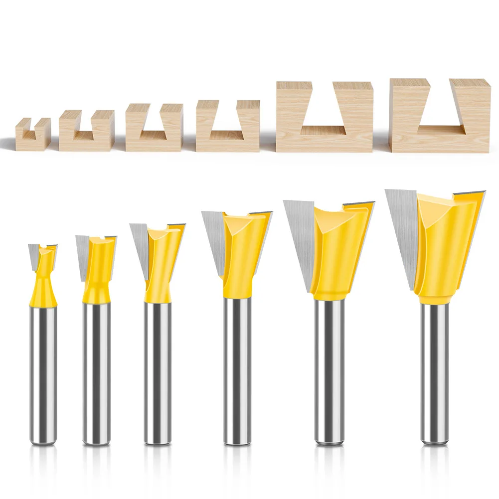 1/4inch 6mm Shank Dovetail Joint Router Bits Set Dovetail Joint Router Bits Set 8 14 Degree Milling Cutter for Wood