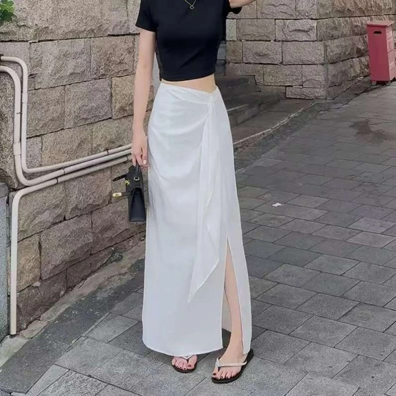 2026 High-end Ribbon Skirt with High Waist and Split Design for Versatile Commuting
