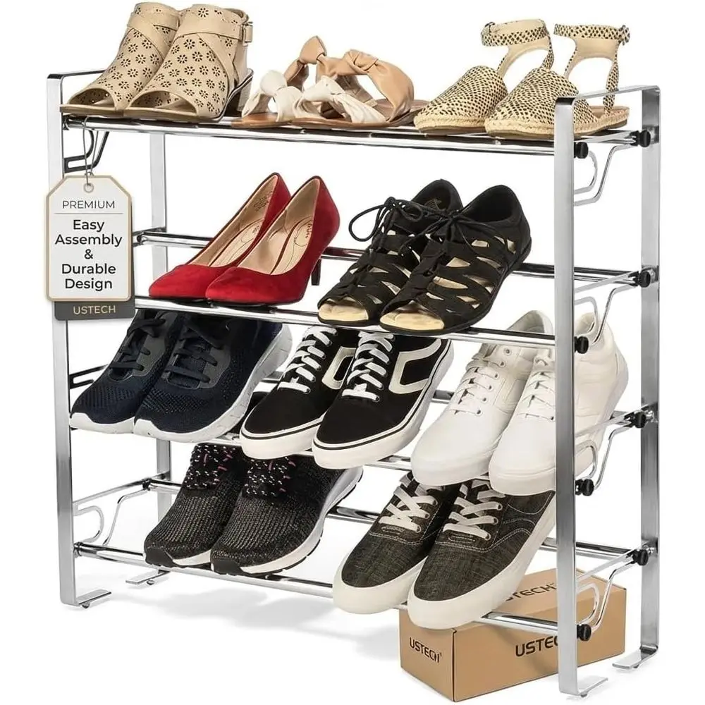 

ree Standing 4-Tier Shoe Rack, Large acity Easy to Assemble Shoe Organizer or Closet, Bedroom & Entryway, Space-Saving ree Stand