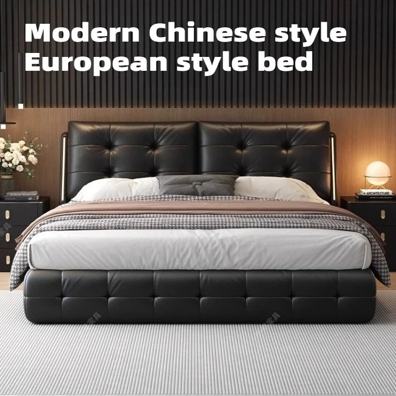 180x200cm Black Double Bed Leather King Size Frame Storage Queen Wedding Bed 2 People Home Nordic Headboard Bedroom Furniture