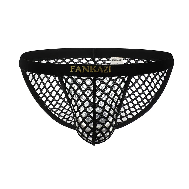 Mens Underwear Hollow Big Mesh Sexy Translucent High Fork Panties U Convex Pouch Underpants Thin Breathable Bikini Slip Homme