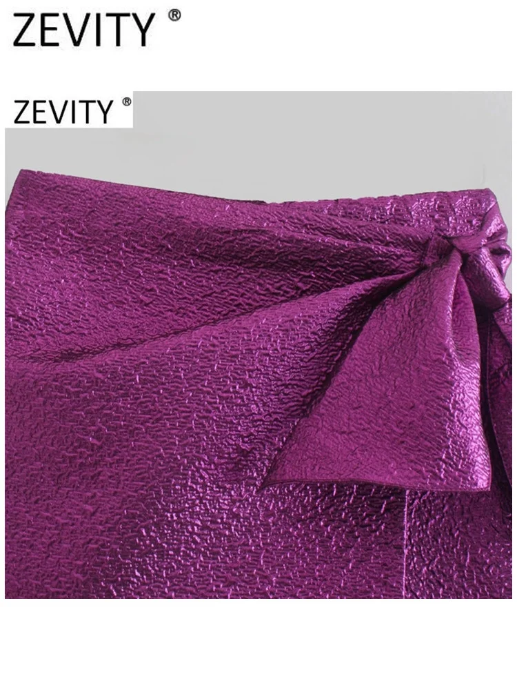 ZEVITY New Women High Street Bow Decoration Texture Purple Shorts Skirts Lady Zipper Fly Hot Shorts Chic Pantalone Cortos QUN938