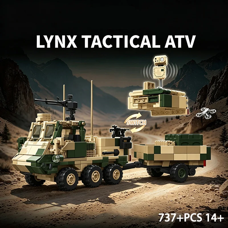 Military MOC Chinese PLA Lynx Tactical 6×6 ATV Set Building Blocks Set Army CS/VP4 All-Terrain Vehicle Bricks Toys For Boy Men