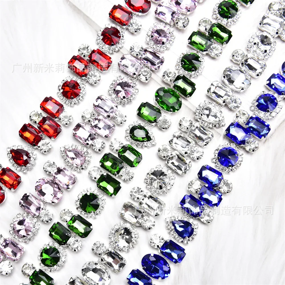 3yard Glass Rhinestone Irregular Flower Chain, Clothing Waist Chain, Shoe Bag Decoration