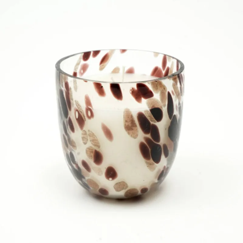 Candela di cera profumata in vetro scanalatore etereo, vaso di vetro soffiato a bocca fatto a mano, pezzo decorativo in tonalità pastello per l'accento domestico