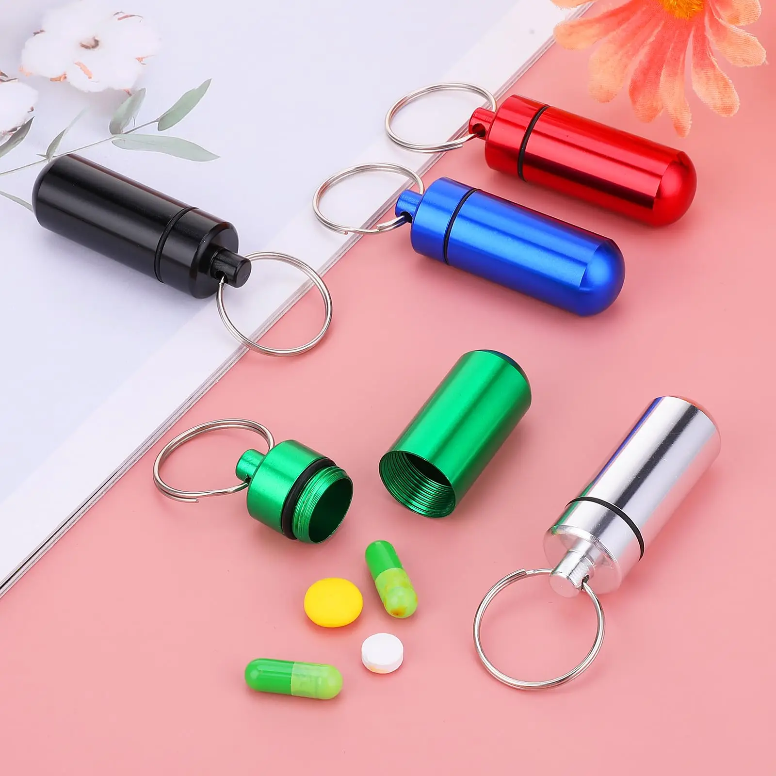 90Pcs Mini Pill Box Keychain Waterproof Aluminum Geocaching Container Tube for Outdoor Camping Travel