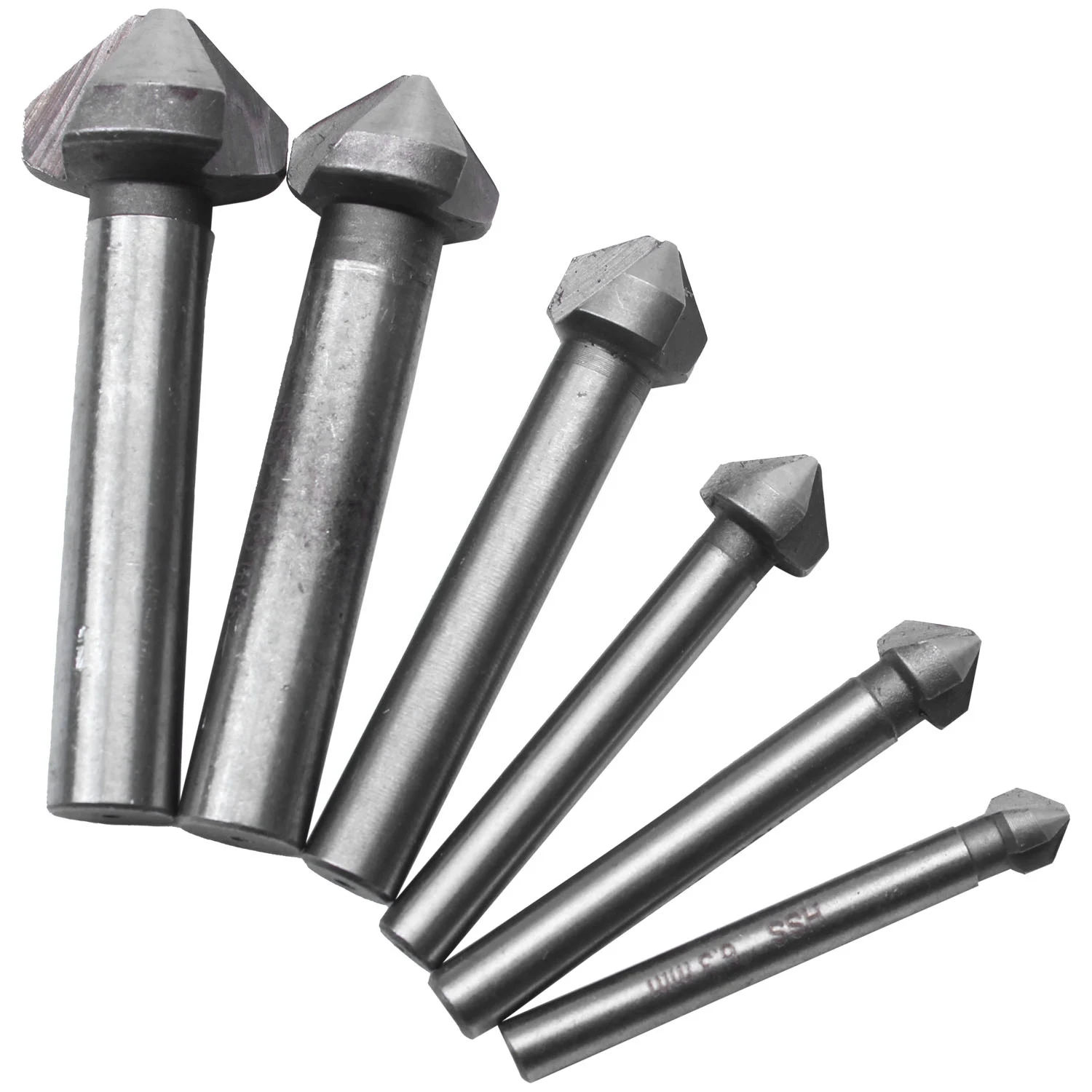A76I-Round Shank 6Pcs/Set 3 Flute Three Edge Chamfer Chamfering End Mill Cutter Countersink Drill Bit