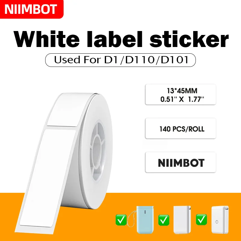 Niimbot White Sticker Waterproof Adhesive Label White Anti-Oil Tear-Resistant D11 D101 D110 Mini Portable Thermal Printer Tape