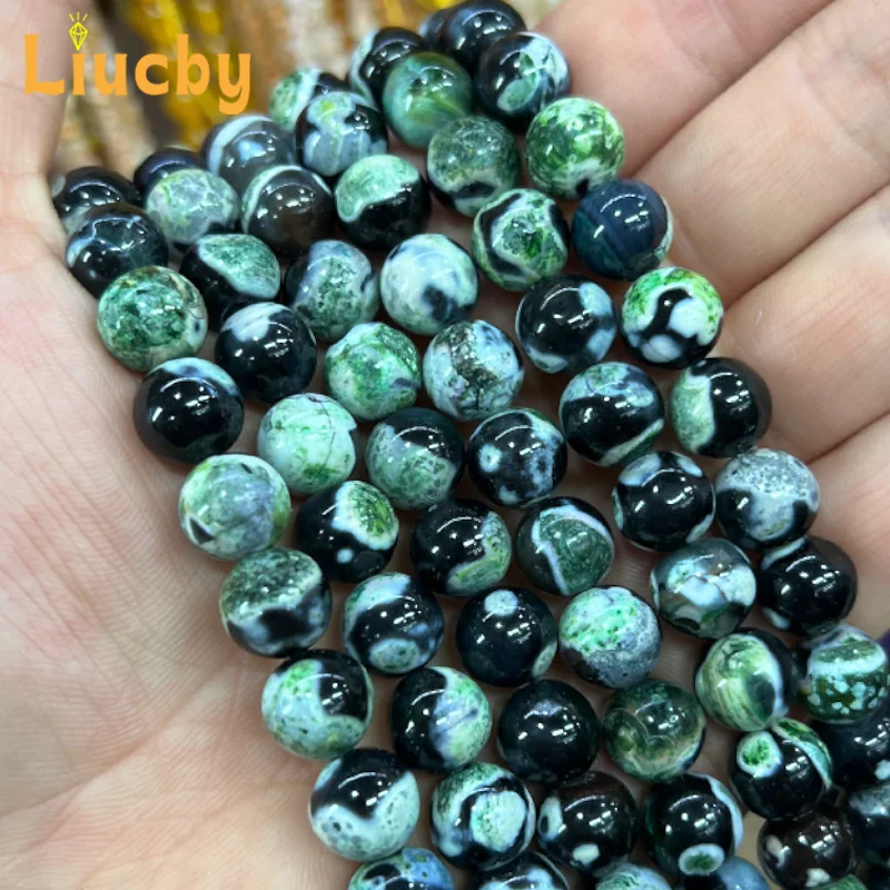 Natürliche Stein Grüne Feuer Achate Runde Dekorative Perlen Für Schmuck Machen DIY Handstring schlüsselbund Andenken 6/8/10mm 15" Strang – Detail 6