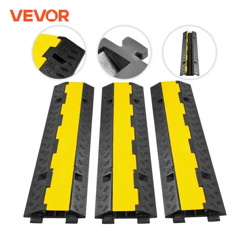 VEVOR 2 Channel Cable Protector Ramp Protective Wire Cord Ramp Driveway Rubber Traffic Speed Bumps for Highway, Parking Lot