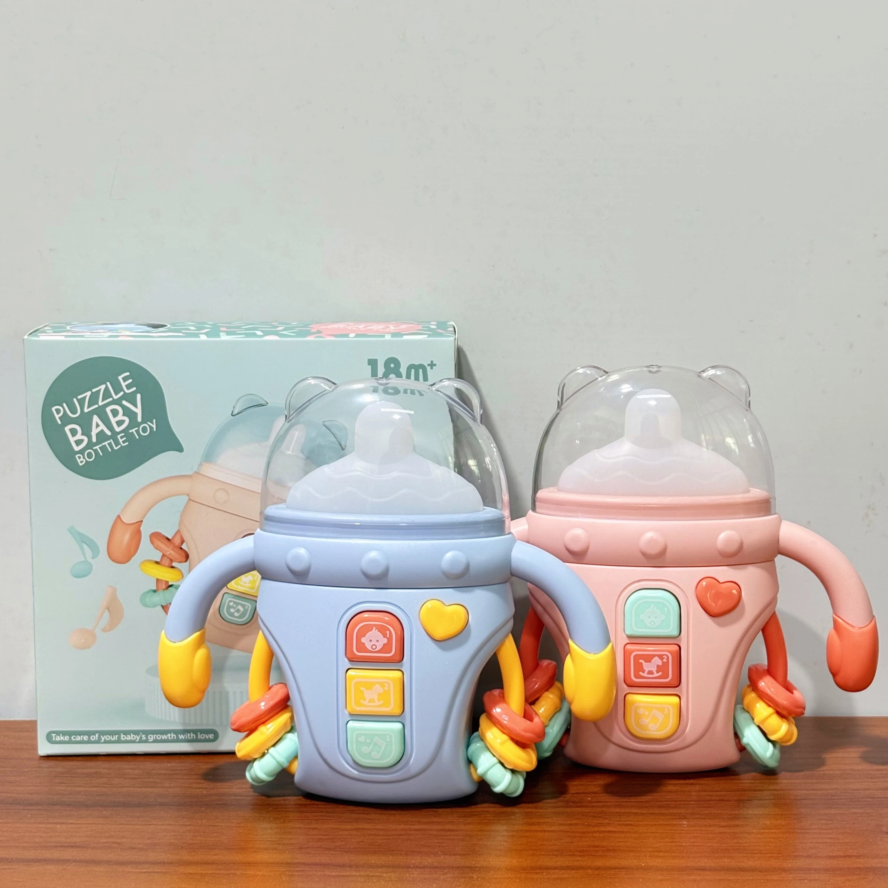 Brinquedos eletrônicos em forma de mamadeira/brinquedos de chocalho/brinquedos musicais, músicas/palavras em inglês, adequados para bebês com mais de 18 meses, nascimento