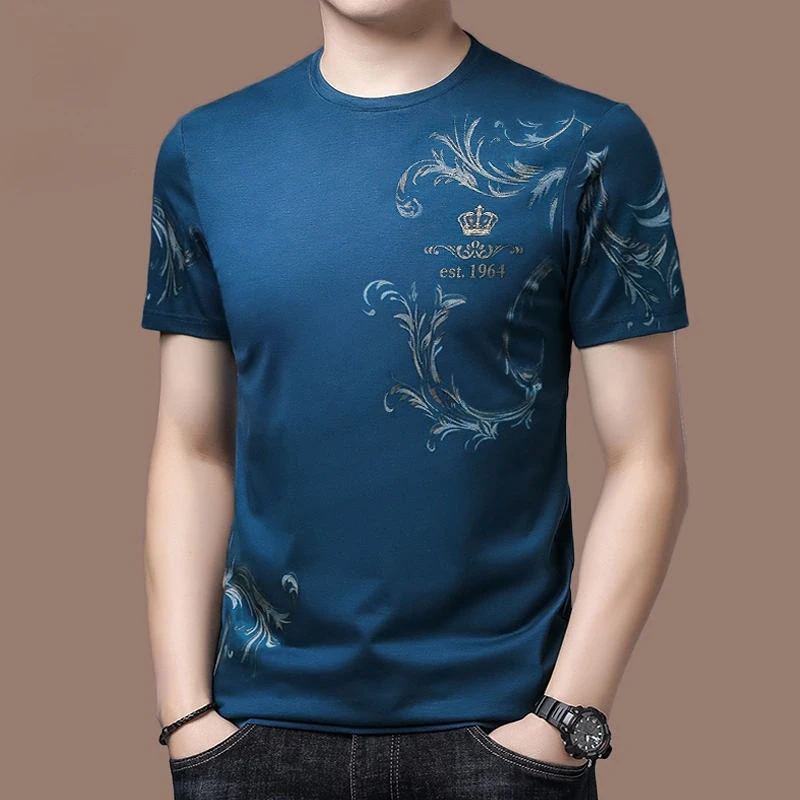 New Men's Short Sleeve Round Neck Is Loose and Breathable POLO Shirt Fashion Printing Casual Pullover Tops Tees