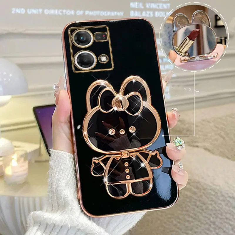 Mirror Plating Phone Holder Case For Oppo Reno7 Reno8 Reno9 Reno 7 8 9 Pro Plus 8T 4G 5G 5F 2 2Z 2F 3 5 6 6Z 4G 5G Z RenoZ Cover