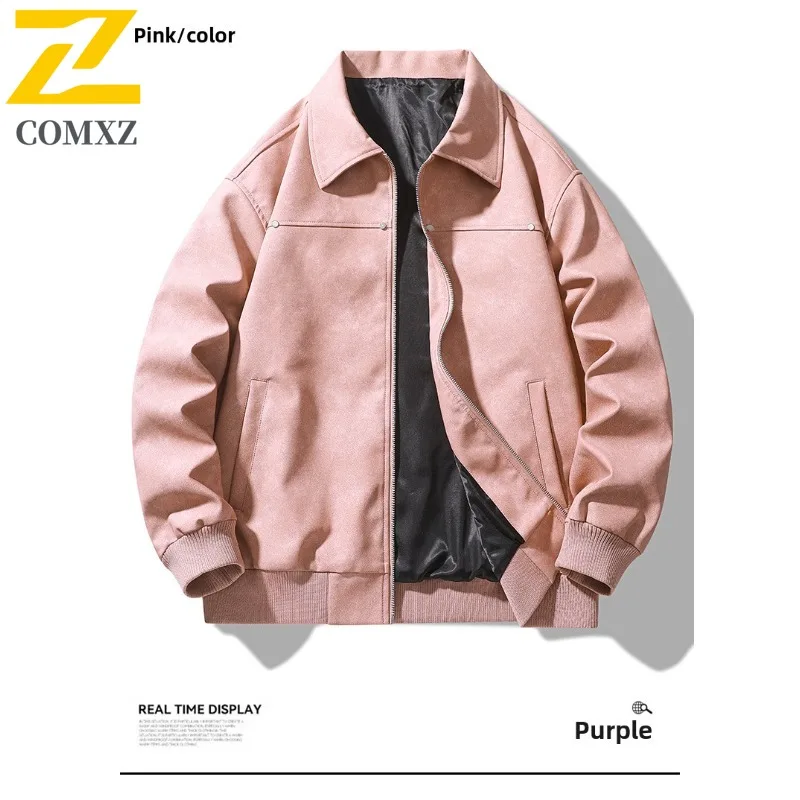 سترة جلدية فاخرة للرجال من COMXZ على الطراز الأمريكي سترات مضادة للرياح للدراجات النارية كاجوال بياقة واقفة سترة واقية للخريف #6