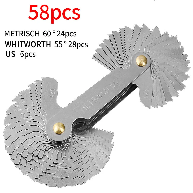 

E5 58PCS Stainless Steel Pitch Scale High Precision Measuring Tool Insert U.S. Screw Gauge + Metric Inch Thread Carpentry Tool