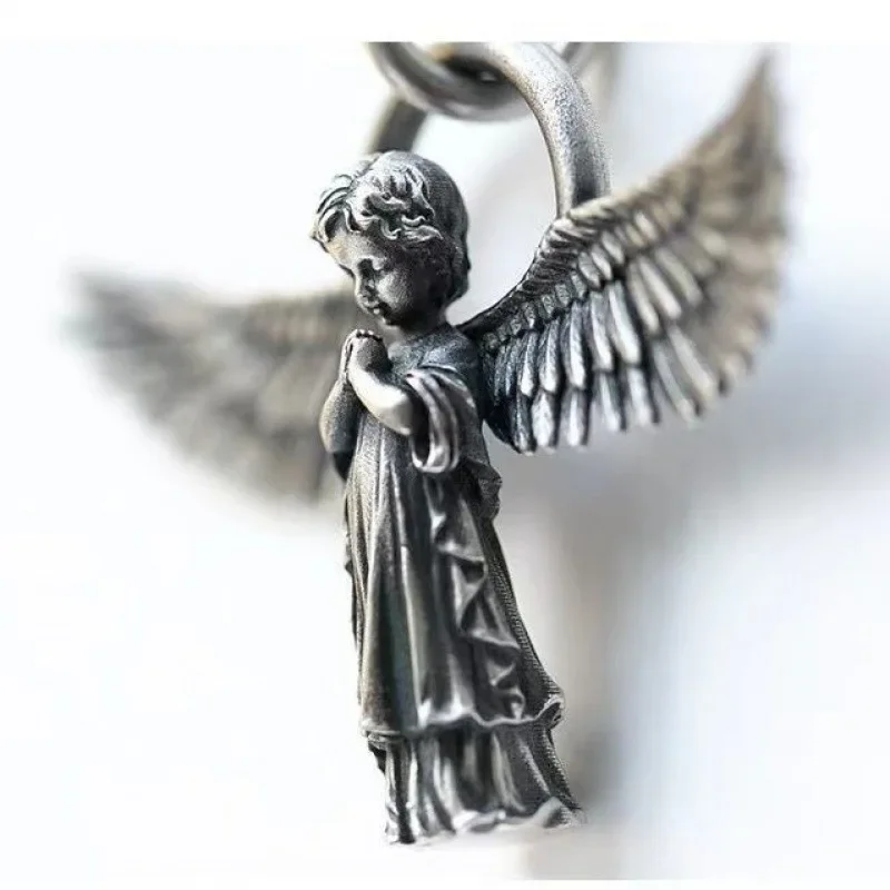 Personality Hip Hop Angel Wings Prayer Pendant Sweater Chain Charm Men and Women Couple Fashion Jewelry Gift