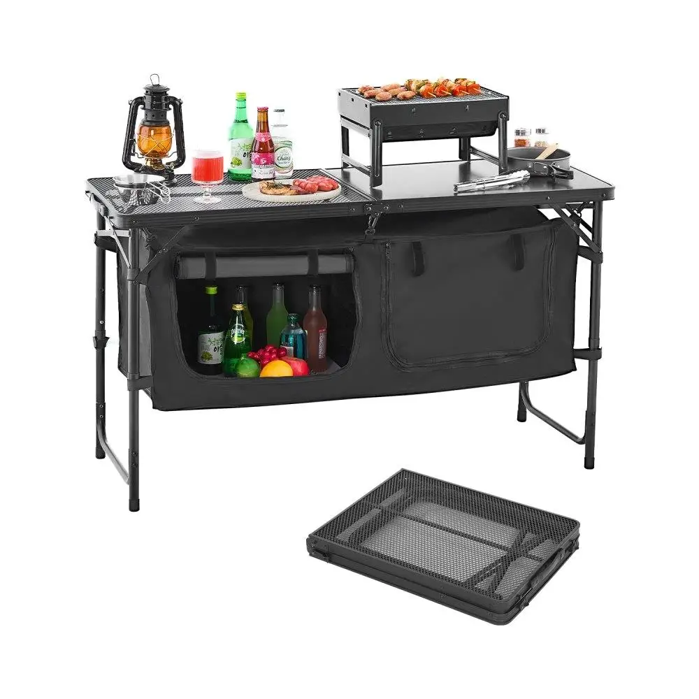 

Camping Folding Cook Station Portable Outdoor Table with 3 Adjustable Height