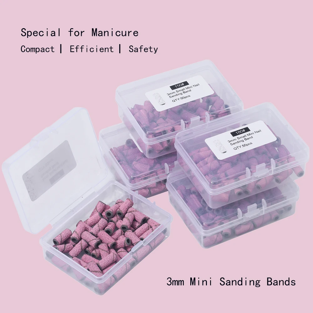 50PCS 3mm Nail Sanding Bands 80/120/150/180/240 Grit Electric Nail File Acessory Gel Polishing Manicure Tool