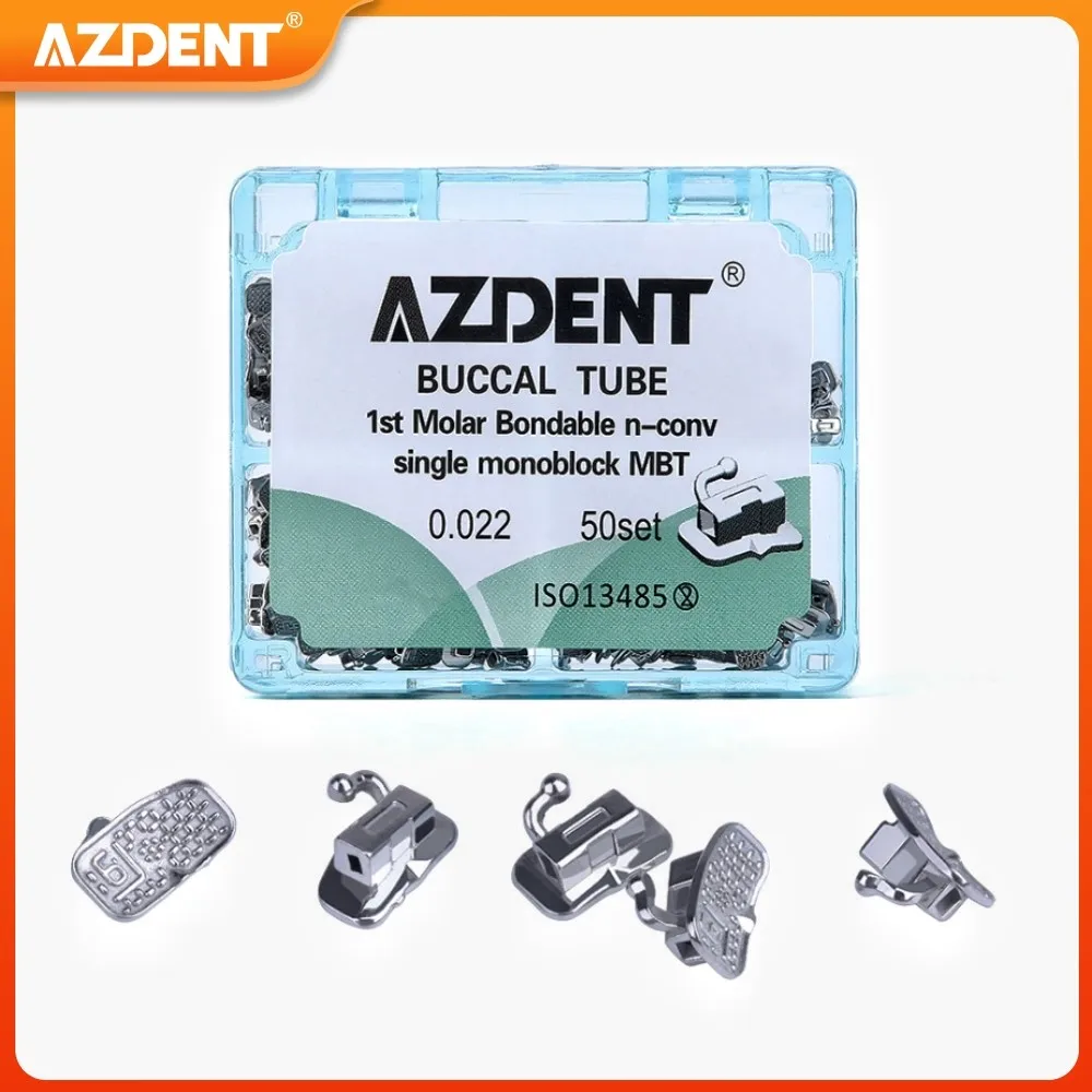 200pcs Dental Orthodontic Buccal Tubes AZDENT Monoblock for 1st 2nd Molar Teeth Bondable Non-Convertible Roth MBT MIM Inblock