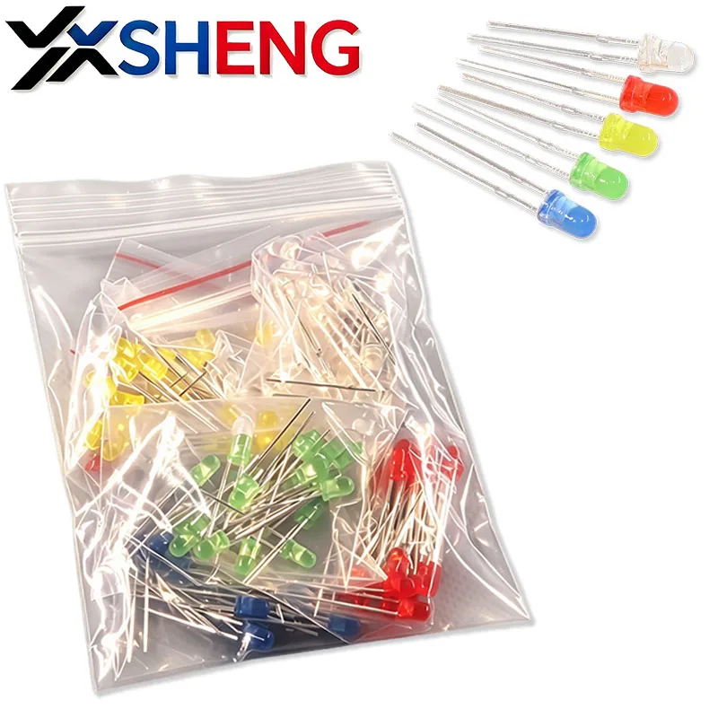 100PCS 3mm LED Light-emitting Diode 5Value (5Color Red Blue White Yellow Green Each 20PCS) KIT led Lamp Bead Component Pack