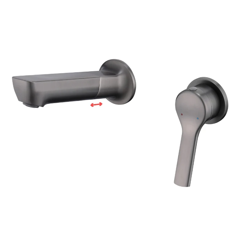 

Wall Mounted Bathroom Sink Faucet Modern Single Handle Cold Hot Mixer Tap Double Hole Lavatory Basin Sink Faucet Gray