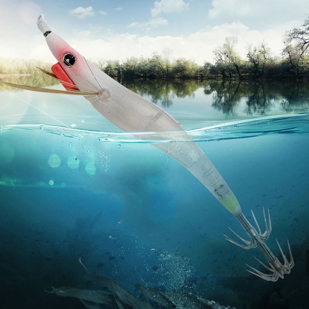 مضيئة إغراء الأخطبوط الحبار الصيد الطعم محاكاة مع خطاف صيد على شكل سمكة هوك إغراء هوك أدوات صيد الأسماك الخشب الروبيان الحبار السحر