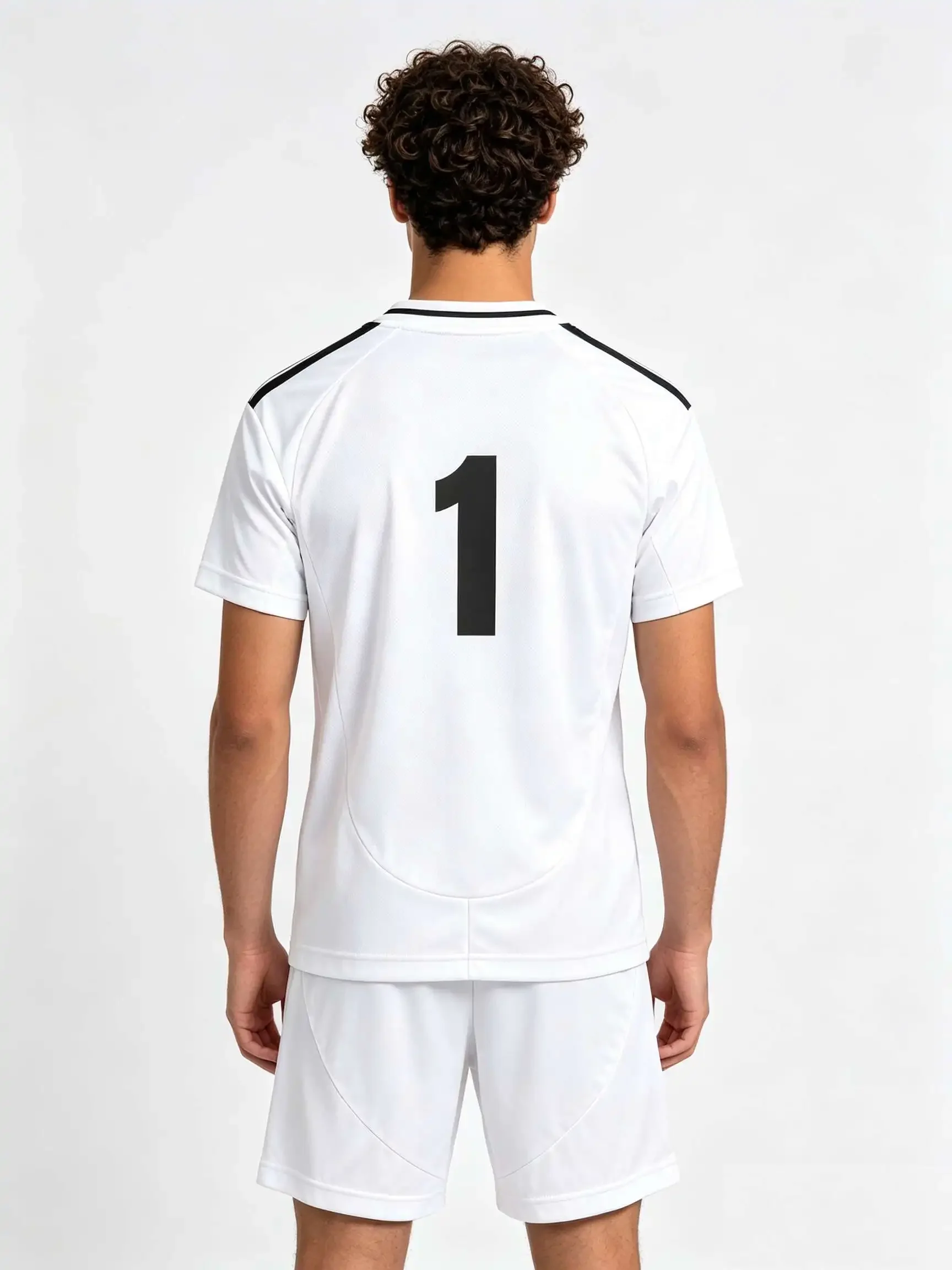 26/27 Unisex Blank Soccer 2‑Piece Set, Kids Adults Parent‑Child Kit, Custom No.1 7 8 9 10 White-striped shoulder jersey