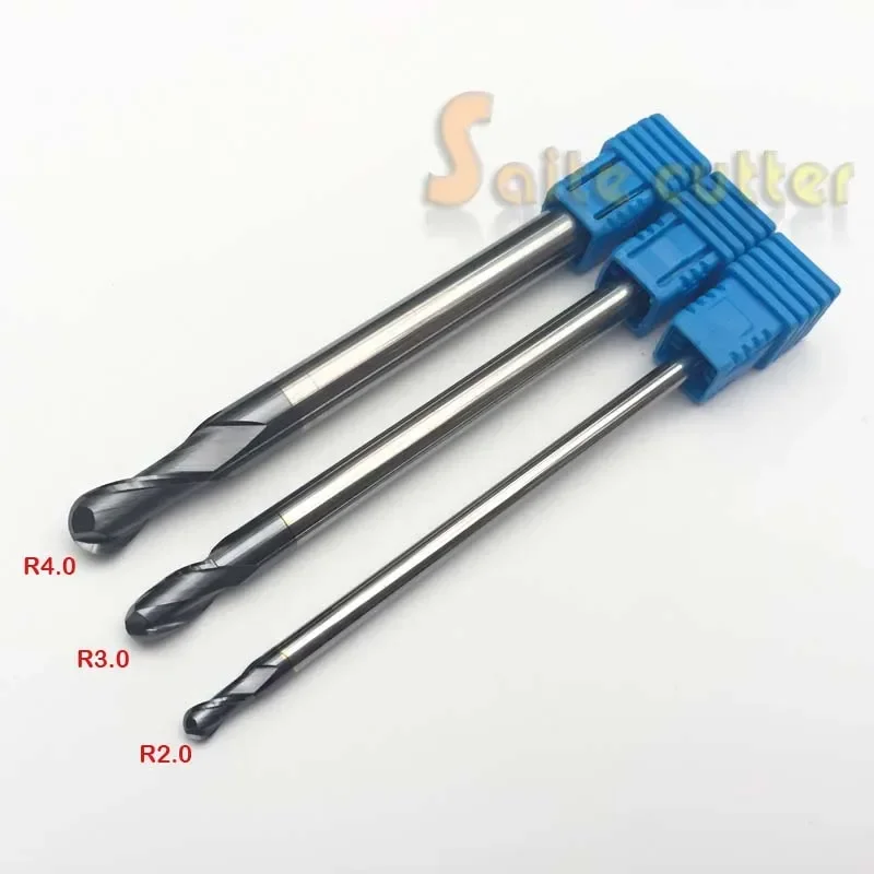 3PCS 2f R 2,3,4mm Two Flutes Ball Nose HRC55 Long Length Tungsten Carbide End Mill Bit CNC Milling Cutter 100mm Lengthen