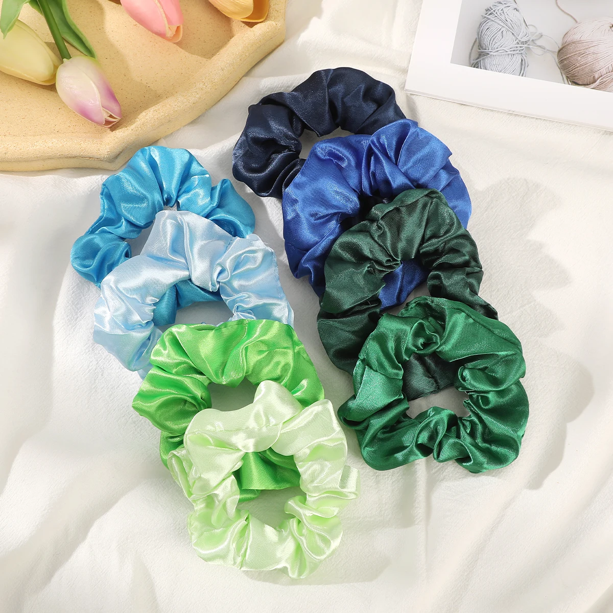 AWAYTR 8 قطعة مشرق اللون الساتان حبل العصابات الشعر إكسسوارات الشعر للمرأة الاطفال ذيل حصان حامل مطاطا Scrunchies الأربطة المطاطية