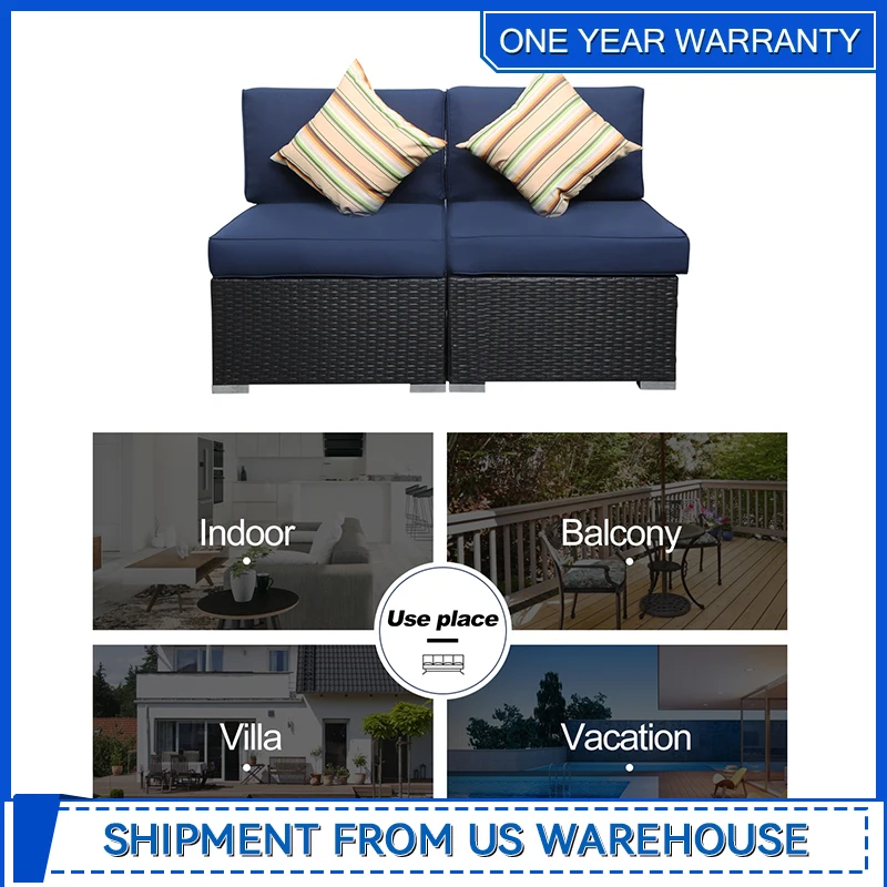 2 Piece Outdoor PE Wicker Rattan Patio Couch with Washable Cushion and 2 Pillow Sectional Furniture Conversation Set