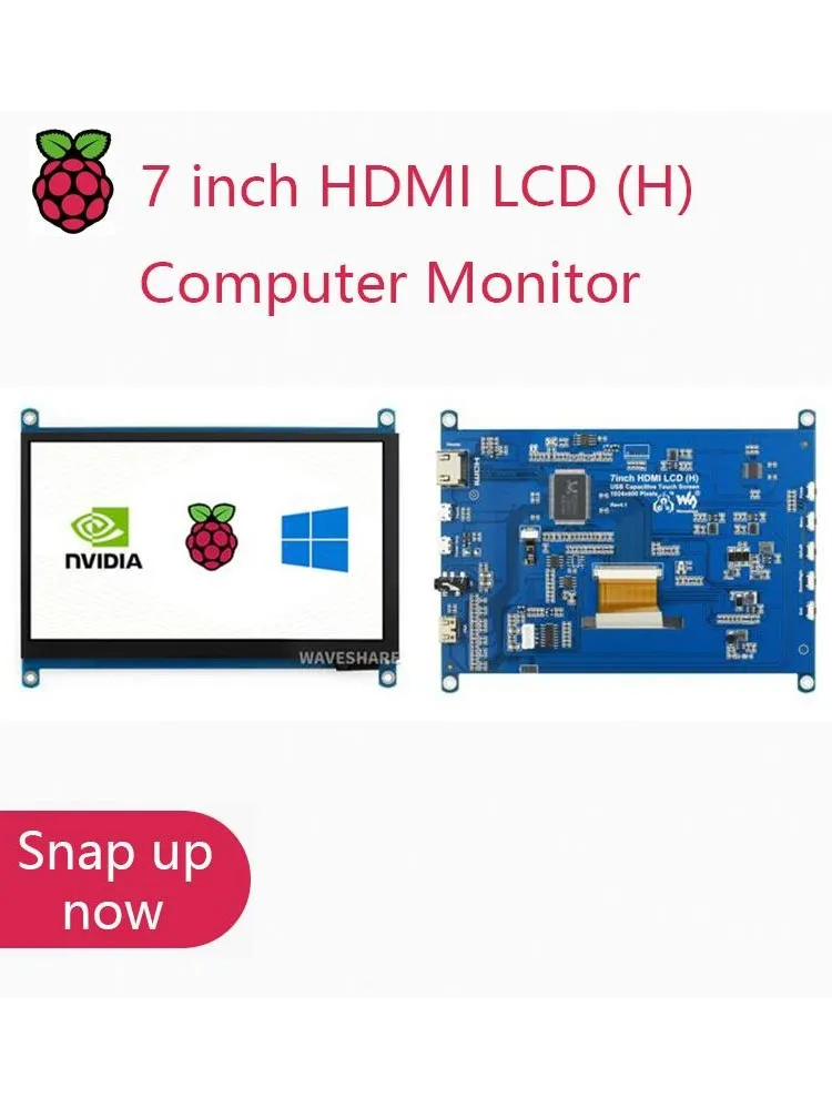 Waveshare 7-calowy monitor komputerowy HDMI LCD (H) 1024*600 IPS z pojemnościowym ekranem dotykowym, kompatybilny z Raspberry Pi, Jetson Nano, Win10 itp. — zdjęcie produktu 7