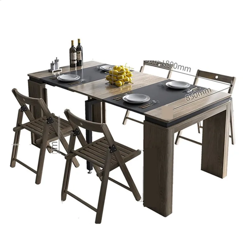 Nordic retractable folding dining table and chair combination household small unit saves space