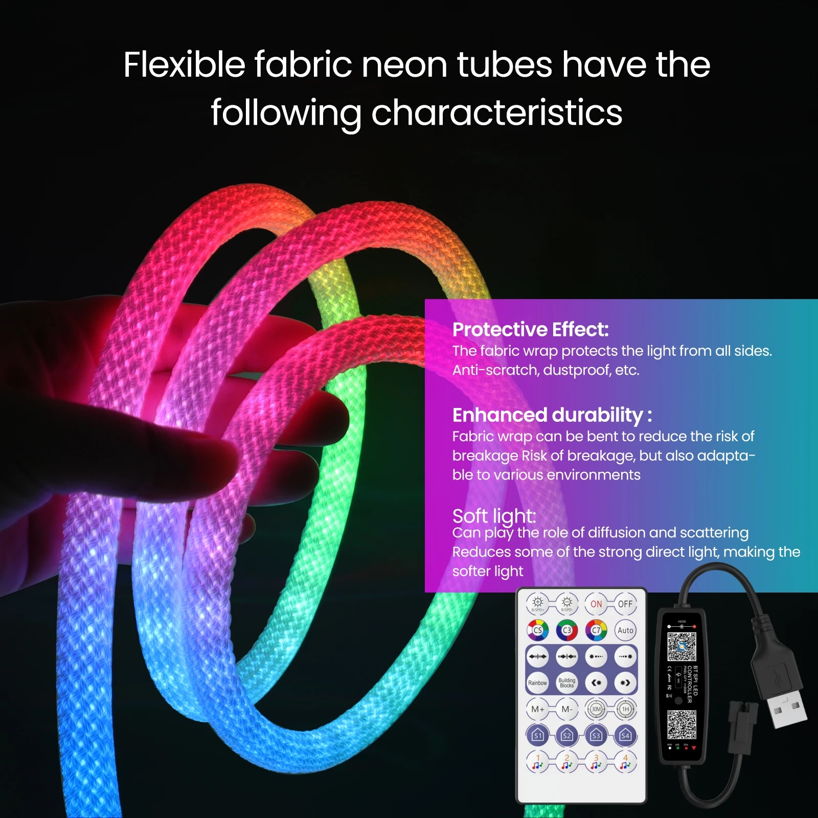USB WS2812B WS2811 Round Reticulate Neon LED Strip DC 5V 360 Degree Addressable Bluetooth RGBIC Flexible Silicone Tape IP67 Rope