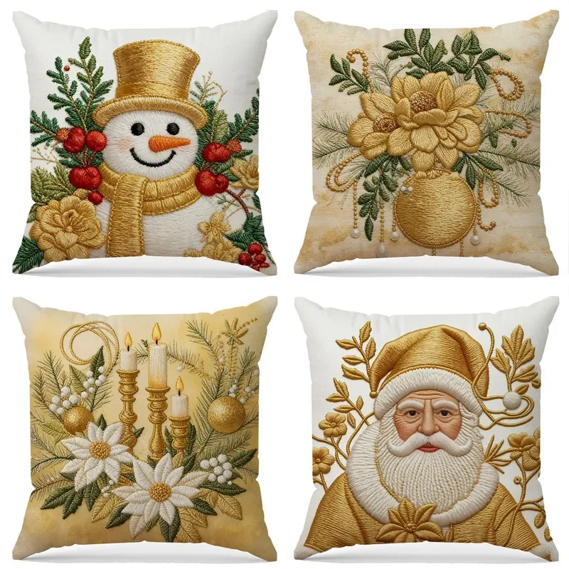 Amazon hot sale new Christmas pillow cover imitation embroidery print pillowcase Christmas home living room sofa cushion