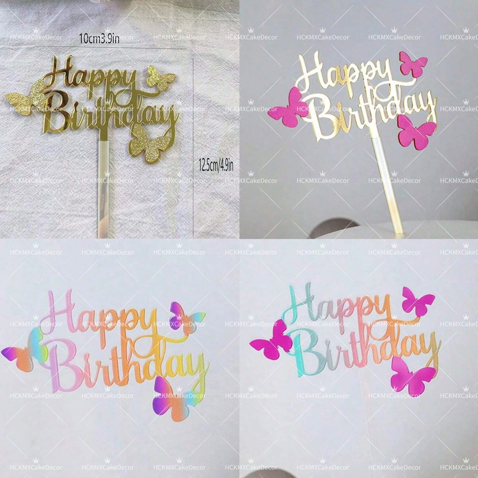 3 Stück Happy Birthday Tortendekoration Gold Glitzer Schmetterling Acryl Kuchendekoration für Geburtstagsfeier Hochzeitsbedarf – Detail 6
