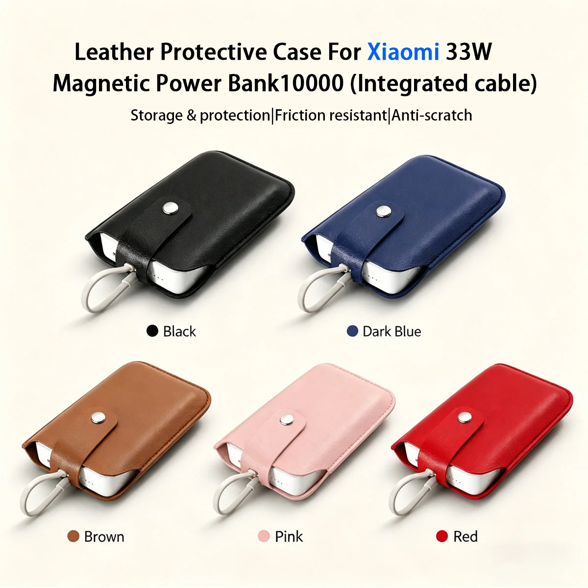 Capa protetora de couro pu para xiaomi, power bank magnético, 10000mah 33w, capa à prova de poeira wpb1007mi, bolsa de bateria externa para viagens