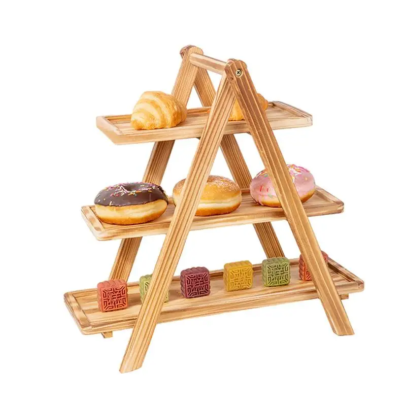 Wood Serving Platters Rustic Wood Sandwich Stand Decorative Large Multi-tiered Sandwich Dessert Platter 3 Tiered Rectangle Food