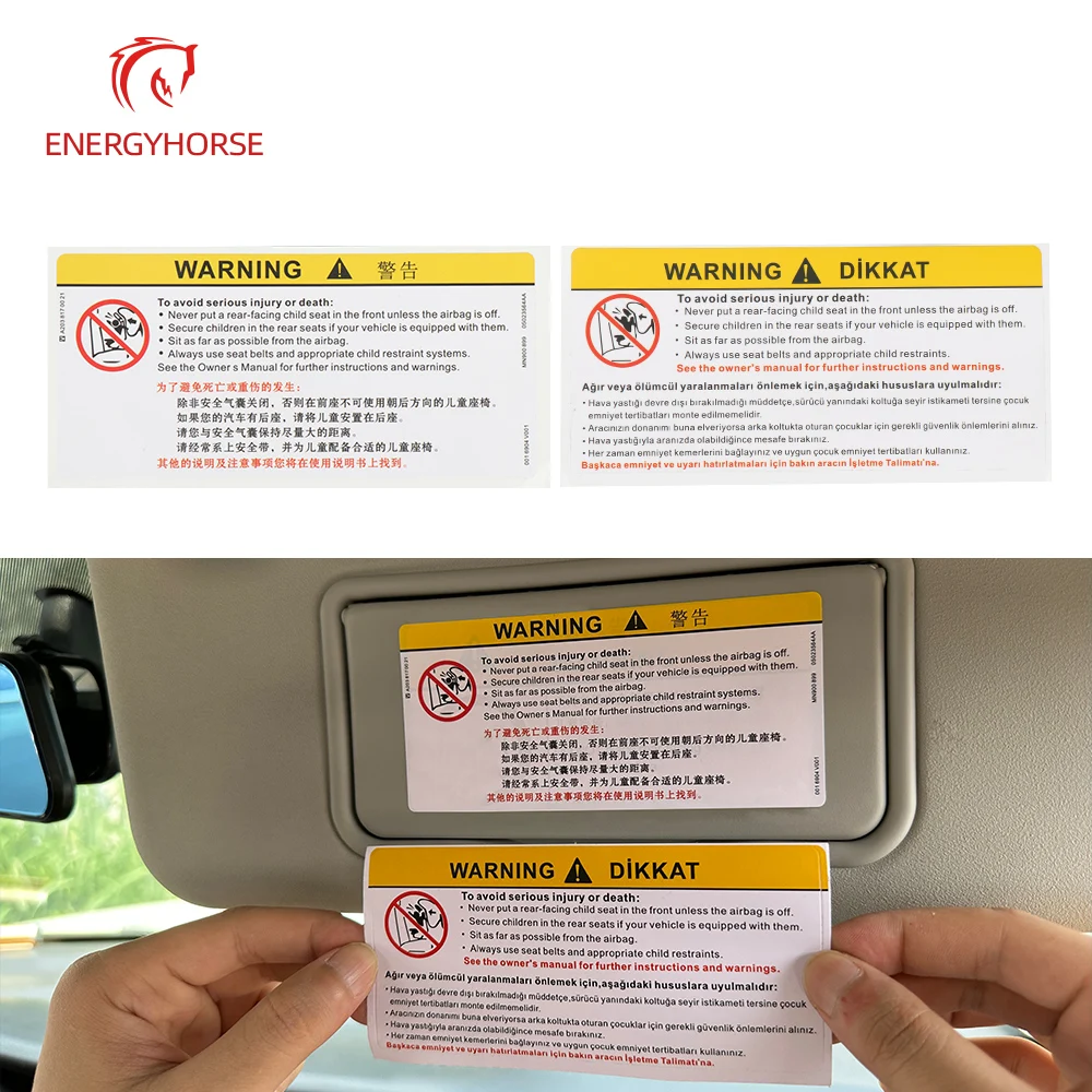 For Car Sun Visor Makeup Mirror Sticker Airbag Sticker Safety Warning Sticker Warning Board Sticker