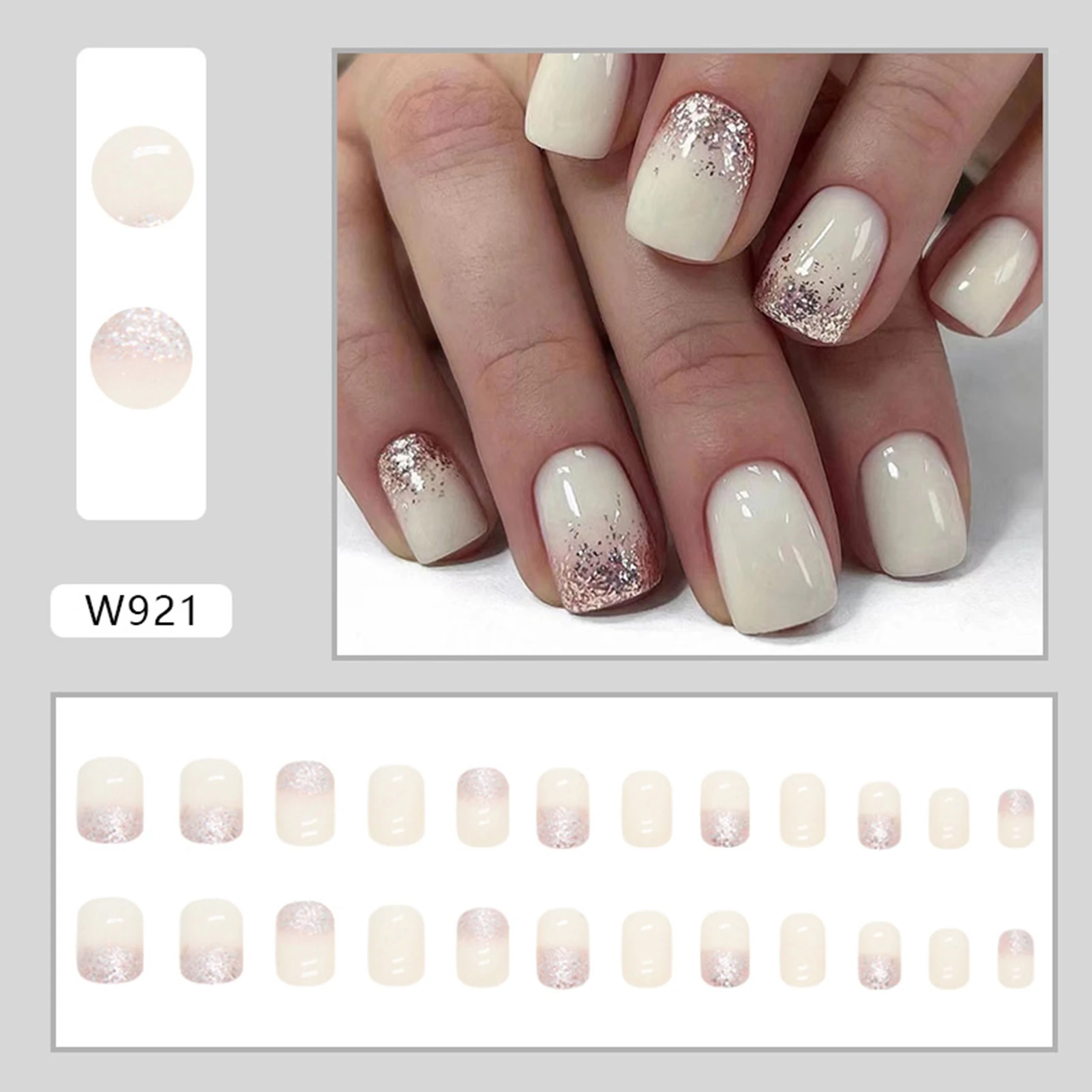 White Press-on Nail with Glitters Sweet Cool Style Removable Resin Artificial Nail for Daily Lives Everyday Use