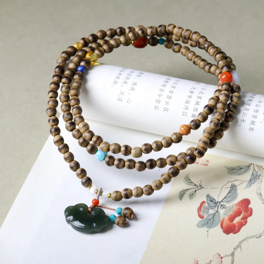 Original butter incense wood multi-loop bracelet Wenchuan and Tianyu Ruyi lock Chinese string necklace