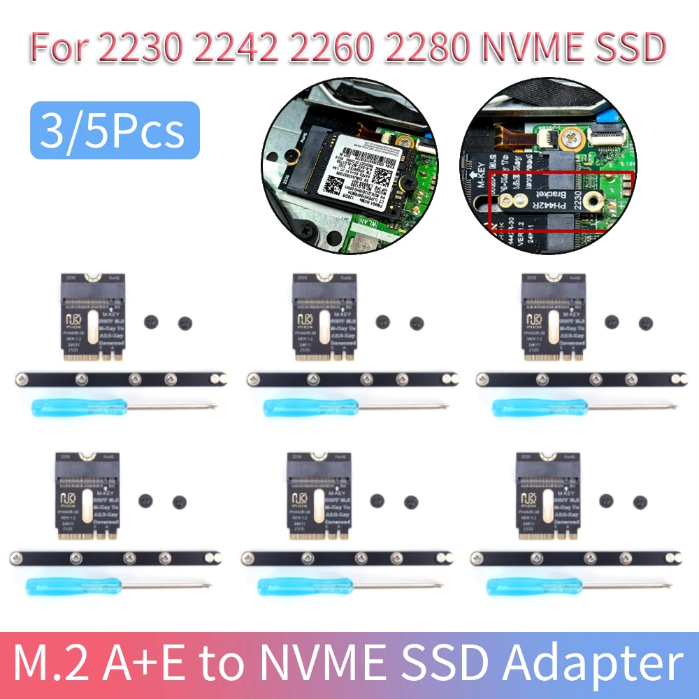 3/5Set NGFF A+E-Key Male To NVME M-key Female Extension A/E Key To M Key PCIE 4.0 Riser Card for Laptop Mainboard SSD 2280
