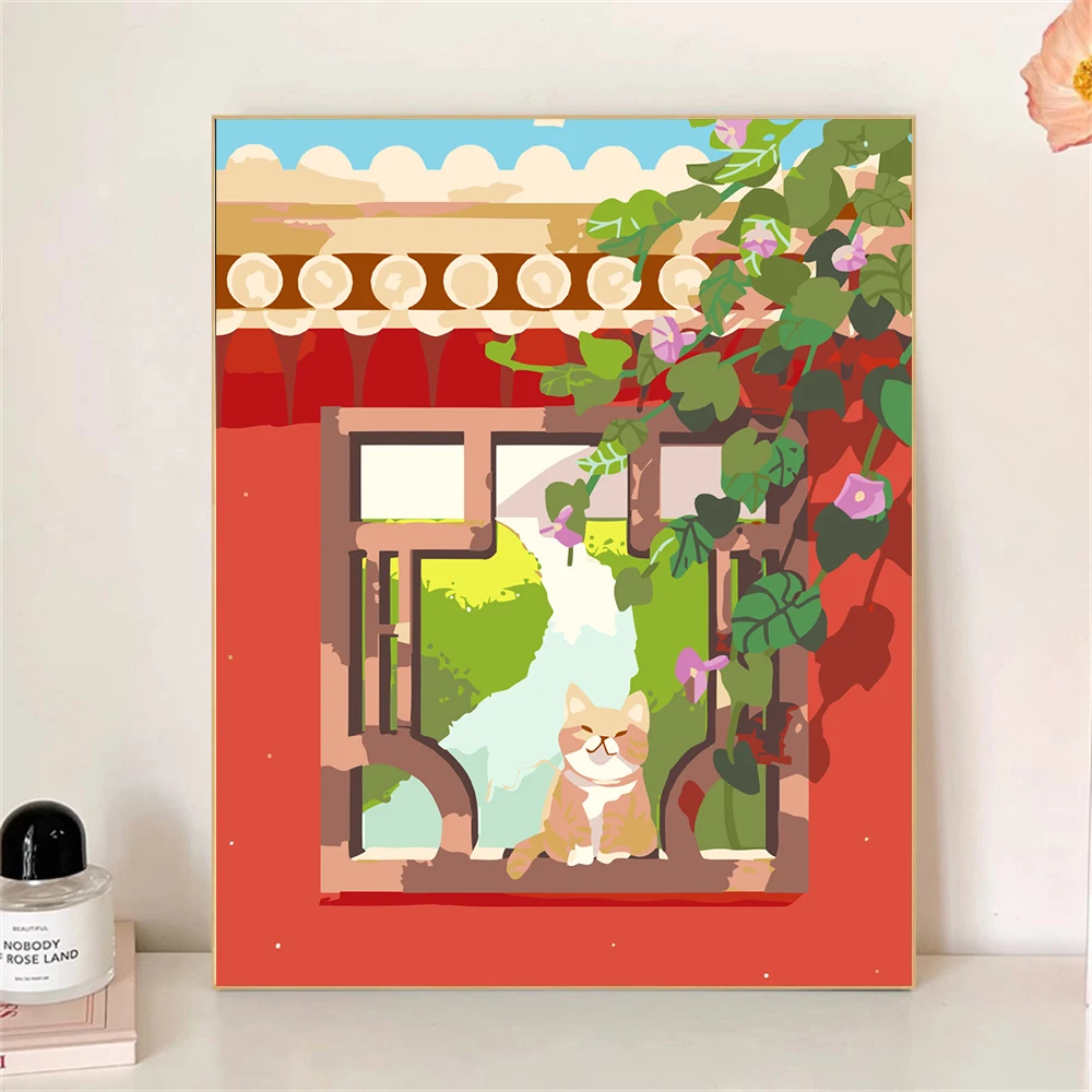 Paint by Numbers For Adult Kit The Cat On The Windowsill DIY Dropshipping acrylic Oil Painting Canvas by Number Home Decor