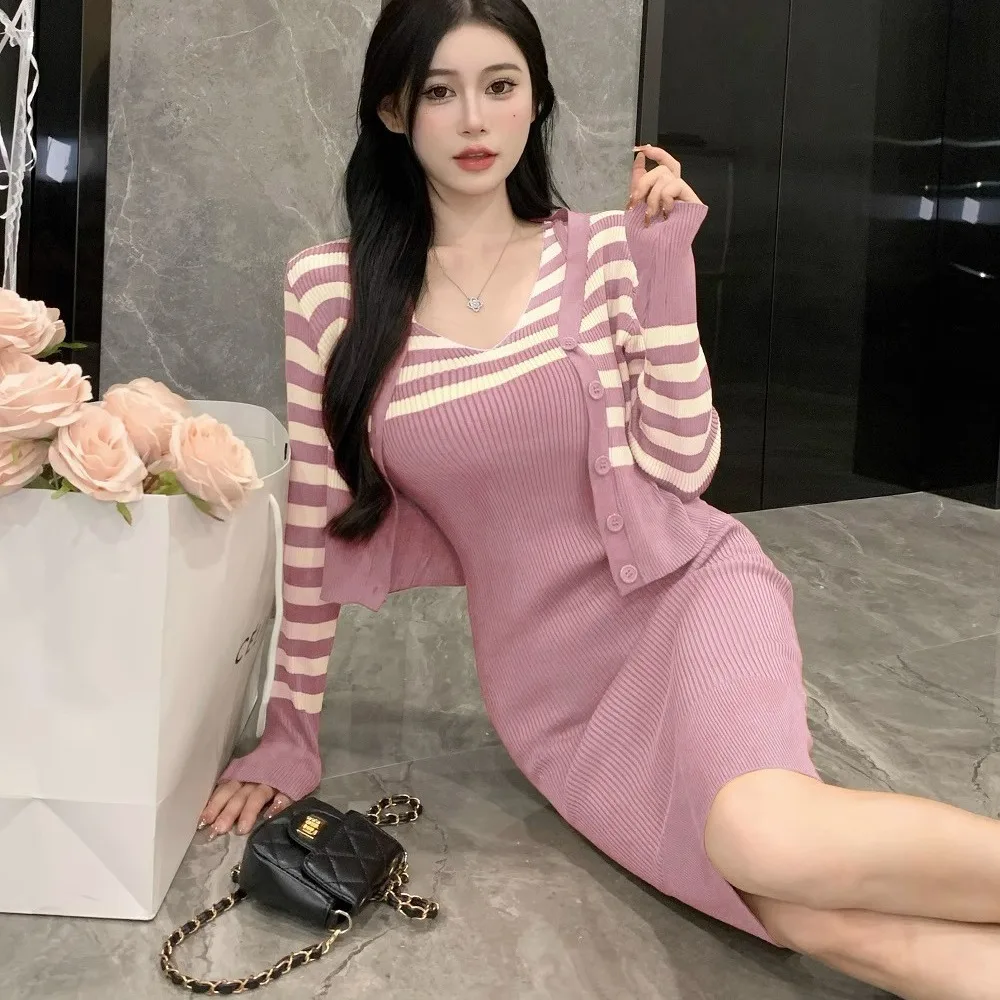 Frauen Ärmellose Kleider Gestreiften Sexy Elegante Pendeln Casual Sommer Stricken Mode Edle Bodybuilding Koreanischen Stil Vintage