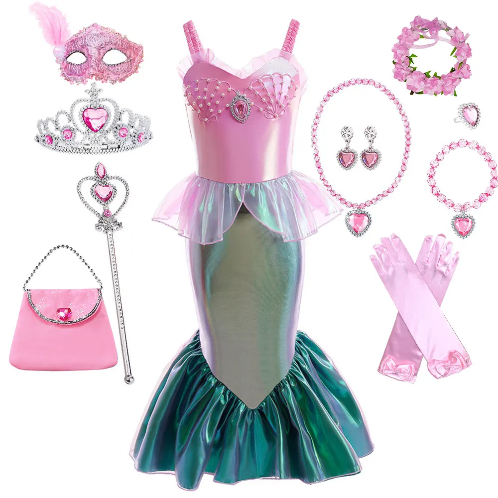 

2024 Little Mermaid Fairy Dress Movie Ariel Costume Girls Beach Princess Siren Cosplay Clothing Children Birthday Party Mermaid