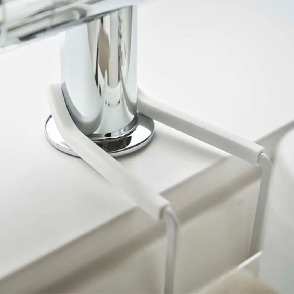 

Carbon Steel Sink Sponge Holder Hanging Design Draining Sink Faucet Shelf Adjustable Space Saving Faucet Rack