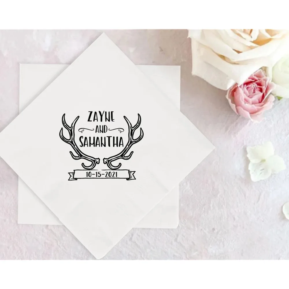 50PCS  Personalized Beverage Napkins as Wedding Favors, Beverage Wedding Napkins, Custom Wedding Napkins, Customized Napkins as