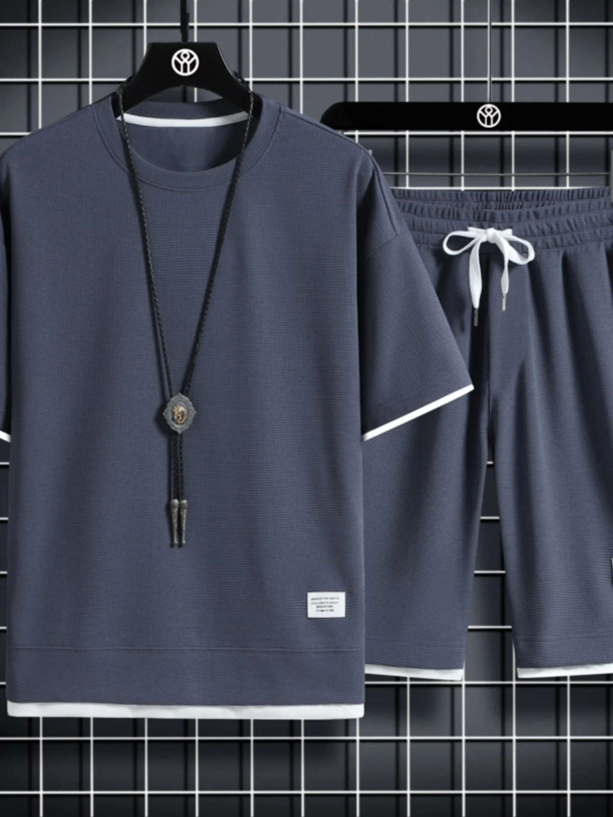 

Casual Sportswear Set for Men Summer Teenage Large Size ort Sve T-irt And orts Ensemble Polyester Fiber Youth Faion