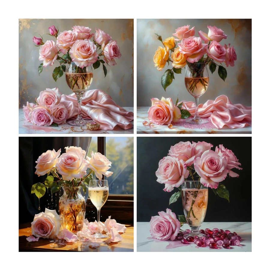 Colorful Rose Vase Diamond For Adults Painting New Collection Flowers Diy Manual Arts Full Mosaic Embroidery Picture Wall Decor