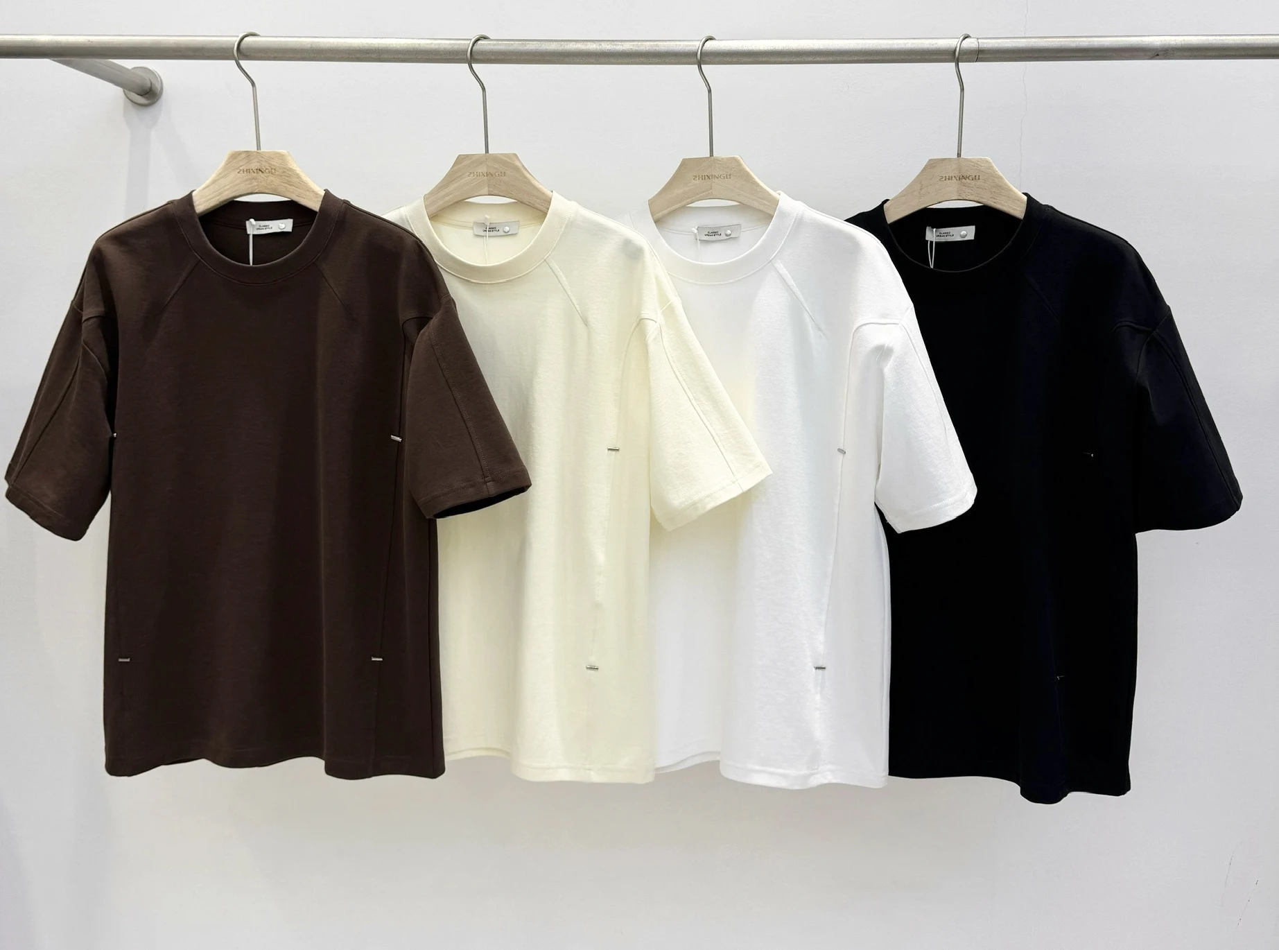 

American retro splicing short sleeve T-shirt men's China-Chic High Street casual top loose and versatile round neck T-shirt/8771
