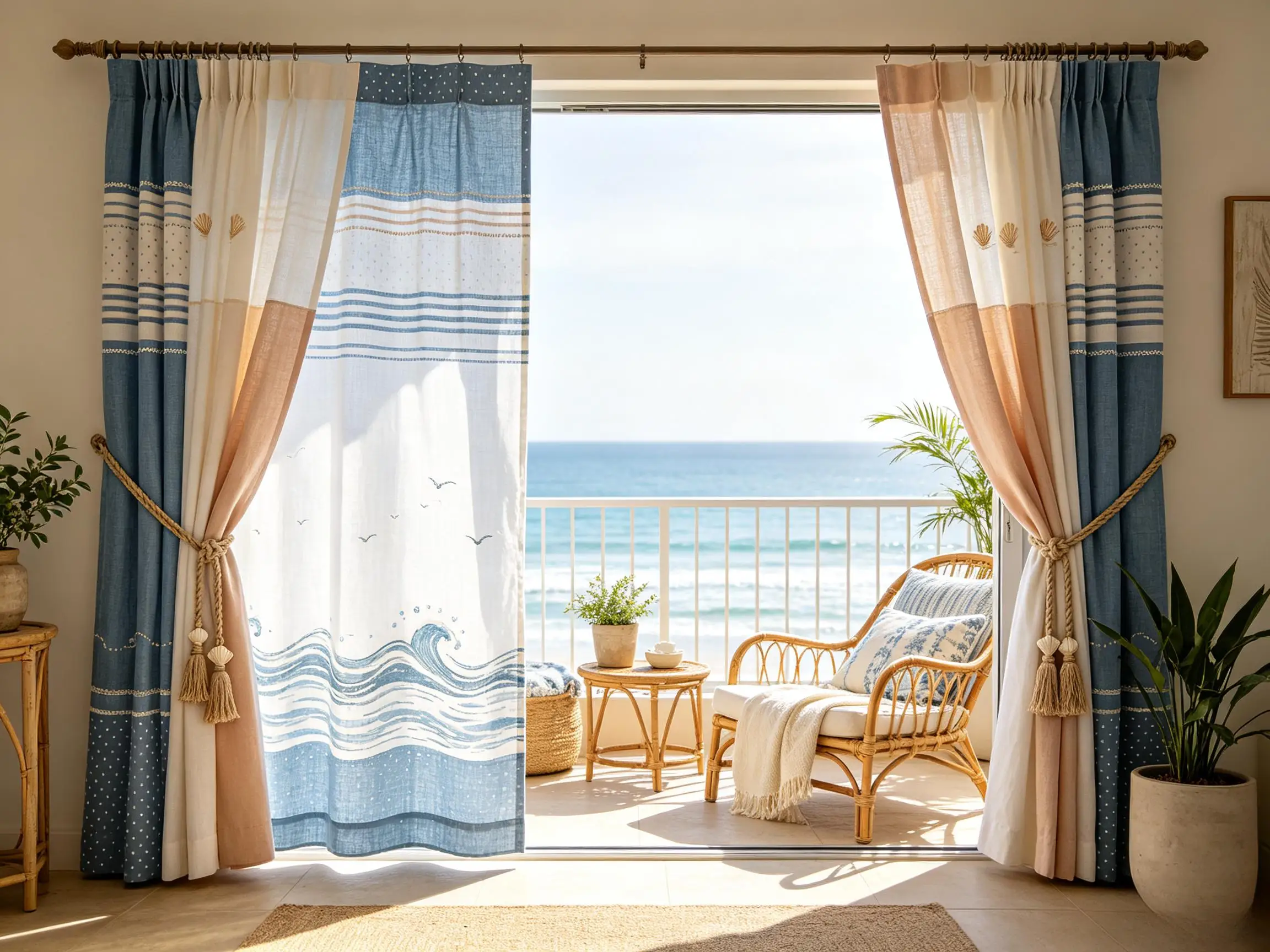 200230  Indigo striped wave pattern outdoor weather resistant curtain